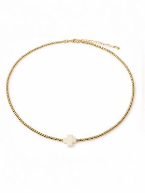 Enewton Gold Beaded White Cross Necklace